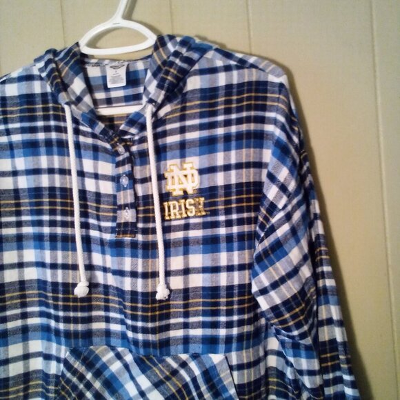 Concepts Sports Notre Dame Flannel Shirt Women S Hood Pocket Long Sleeve Plaid - Picture 3 of 15